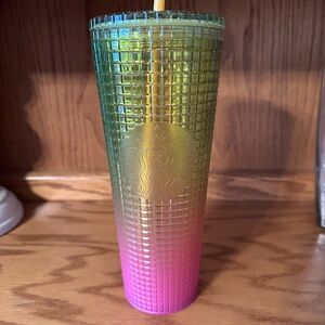 Starbucks Lemonade Pink and Yellow Ombré Vibrant Gradient 24 oTumbler with Straw
